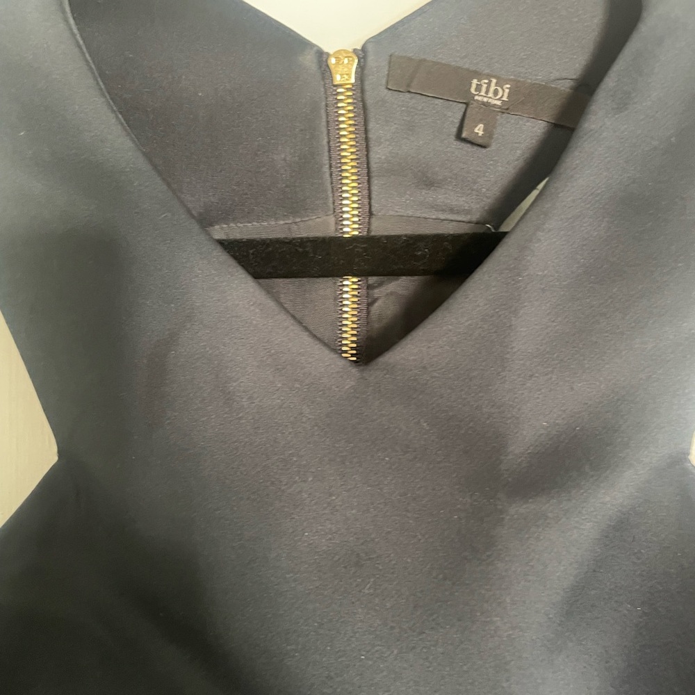 Tibi Midnight Blue V-Neck Dress Satin Mini / Boxy Fun Fit - very festive!